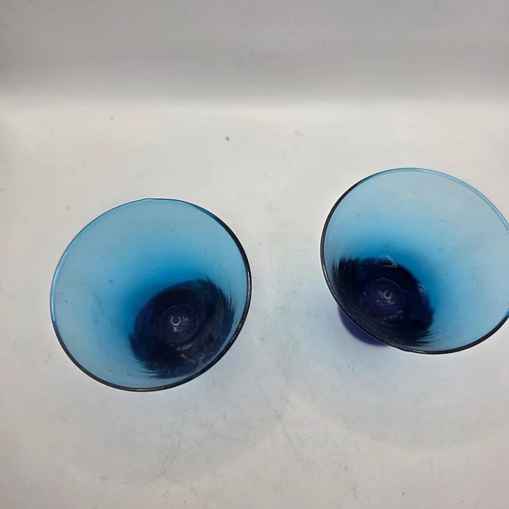 Vintage Cobalt Blue Flared Glass Shot Cordial Glasses Set of 2 Weighted Base